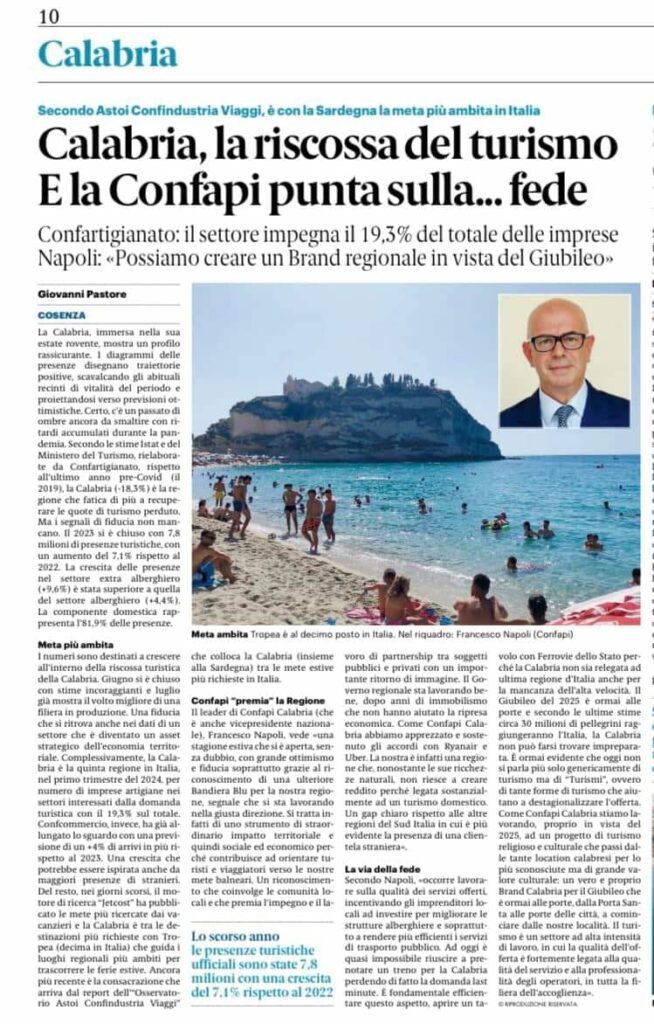 Francesco Napoli su Gazzetta del Sud: “Bisogna puntare sulla destagionalizzazione dell’offerta turistica”
